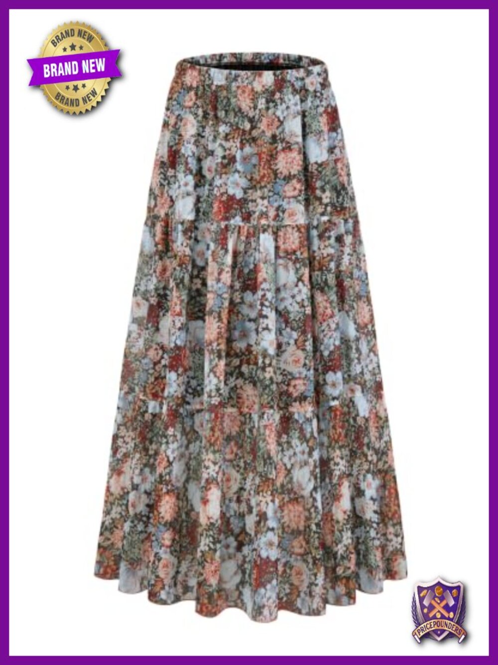 Women's Flared Chiffon Pleated A-Line Elastic High Waist Maxi Skirt